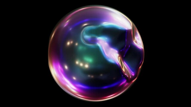 Realistic looping 3D animation of the abstract morphing pearly black liquid iridescent metal form rendered in UHD with alpha matte