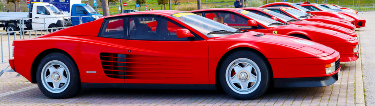 Italy &ndash; April 9, 2022: different FERRARI cars. Ferrari is an Italian luxury sports car based in Maranello, Italy