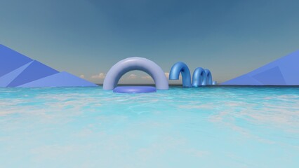 Obraz na płótnie Canvas Children's water park with geometric shapes 3d render