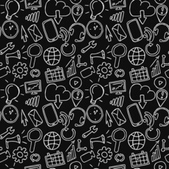 Fototapeta na wymiar seamless pattern with business set icons. Doodle vector with business icons on black background. Vintage business icons,sweet elements background for your project