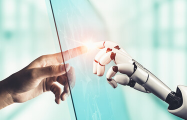 3D rendering futuristic droid robot technology development, artificial intelligence AI, and machine...