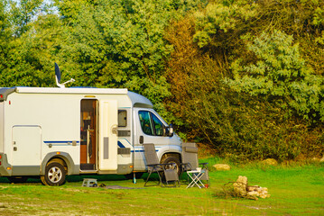 Rv caravan camping on green nature