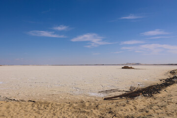 Fototapeta na wymiar Close up View to the Road in the middle of Salt Lake Aftanas in Siwa Oasis, Egypt