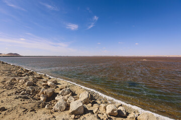 Close up View to the Road in the middle of Salt Lake Aftanas in Siwa Oasis, Egypt