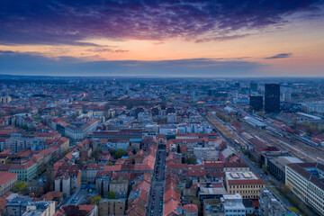 Fototapeta na wymiar Spring morning in Zagreb, from air