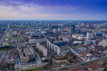Fototapeta na wymiar Spring morning in Zagreb, from air