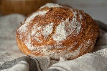Fresh homemade bread. Healthy food concept. Close-up