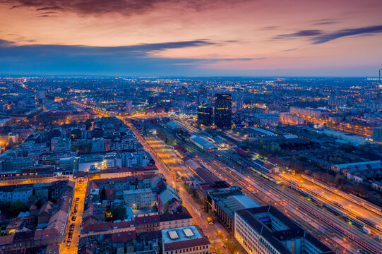 Fototapeta Spring morning in Zagreb, from air