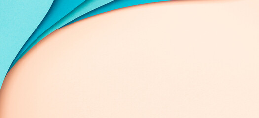 Abstract color papers geometry flat lay composition background with blue color curved lines and...