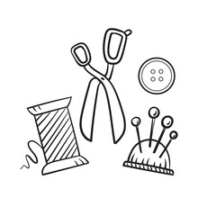 Sewing kit in doodle style. Line vector illustration.