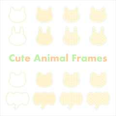 Cute animal frames, Yellow, Cat, Rabbit, Bear, Elephant, (The inside are white base)  動物フレーム　猫　うさぎ　くま　ぞう　黄色　白地ベース