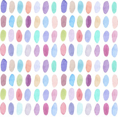Seamless pattern of watercolor dots. Isolated  colorful dots on white background.  Hand drawn  painting.