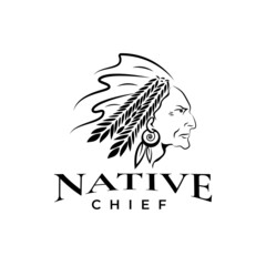 Logo illustration Native American Indian tribal chief profile, design template, symbol