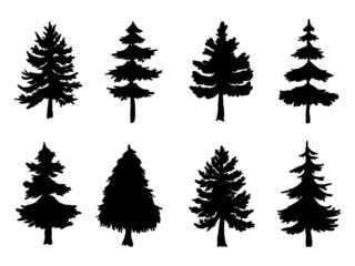 Collection Trees silhouette Symbol style and white background. Can be used for your work.