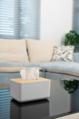 Tissue box on living room table