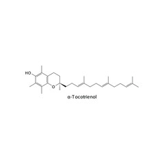 α Alpha Tocotrienol Skeletal structure and molecular formula. Organic biomolecule, isolated vector illustration