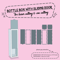 bottle box with sliding door for laser cutting