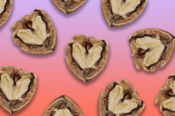 pattern with nuts cut in half heart shaped