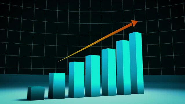 FINANZAS CRECIMIENTO DEL MERCADO GR&Aacute;FICO DE INVERSI&Oacute;N EN DIAGRAMA 3D CON FLECHA HACIA ARRIBA PANTALLA DIGITAL AN&Aacute;LISIS DINERO &Eacute;XITO ECONOM&Iacute;A.
