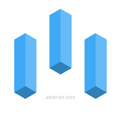 Abstract three cubes shape isometric sign. Vector retro blue geometric icon