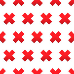 Fototapeta na wymiar Vector 3d red cross reject icon. Wrong mark vote shape symbol seamless pattern