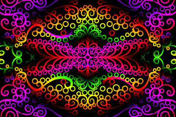 seamless colourful green purple caleidoscope gradient flower art pattern of indonesian traditional tenun batik ethnic dayak ornament for wallpaper ads background sticker or clothing
