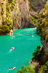 Fototapeta premium Boats on water, Verdon Gorge in Provence France.