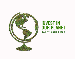 World Earth Day concept or Environment Day concept.Invest in our planet. Earth day 3D Design rendering on white background.