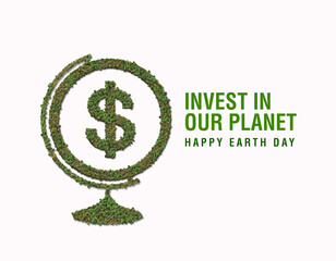 World Earth Day concept or Environment Day concept.Invest in our planet. Earth day 3D Design rendering on white background.