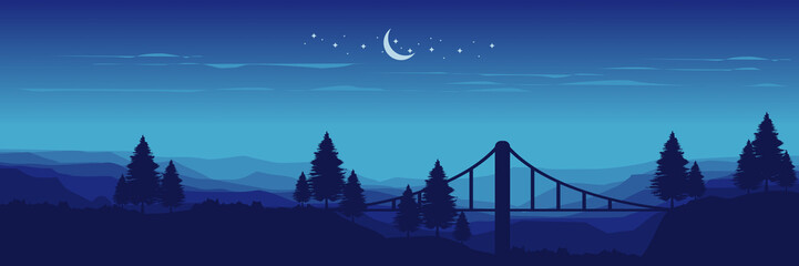 night mountain landscape silhouette flat design vector illustration good for wallpaper, background, banner, backdrop, web, game art, tourism and design template