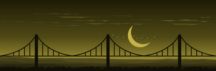 night mountain landscape silhouette flat design vector illustration good for wallpaper, background, banner, backdrop, web, game art, tourism and design template