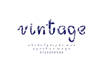 Cursive textured font, handwritten script alphabet, calligraphy cursive typeface, vector hand drawn typeface