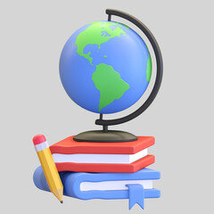 globe on books icon 3d illustration render