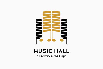 Logo design of a building or music hall, the tone icon combines with the building icon in a creative concept