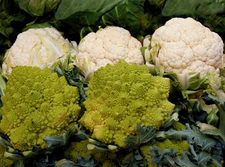 white and green cauliflowers as tasty vegetable
