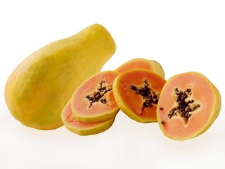 green and yellow fruits of oriental Papaya close up