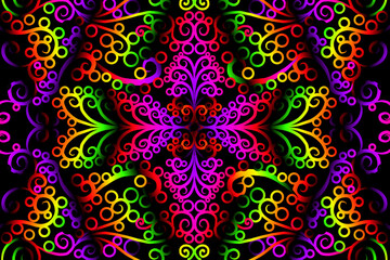 seamless colourful green purple caleidoscope gradient flower art pattern of indonesian traditional tenun batik ethnic dayak ornament for wallpaper ads background sticker or clothing
