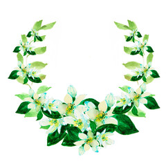 Floral half-wreath green-white tone, watercolor - 497946309