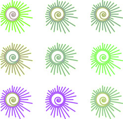 A set of suns of the same shape and size, but different colors. A vector file is useful for creating designs.