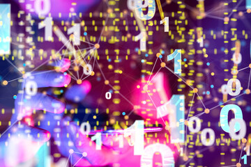 Global network. Blockchain. 3D illustration. Neural networks and artificial intelligence. Abstract