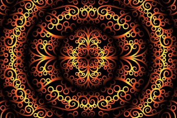 seamless circular circle  luxurious Golden caleidoscope gradient flower art pattern of indonesian traditional tenun batik ethnic dayak ornament for wallpaper ads background 