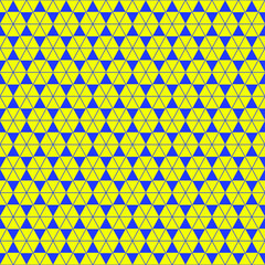 seamless repeating geometric ornament of triangular vector elements in yellow and blue color