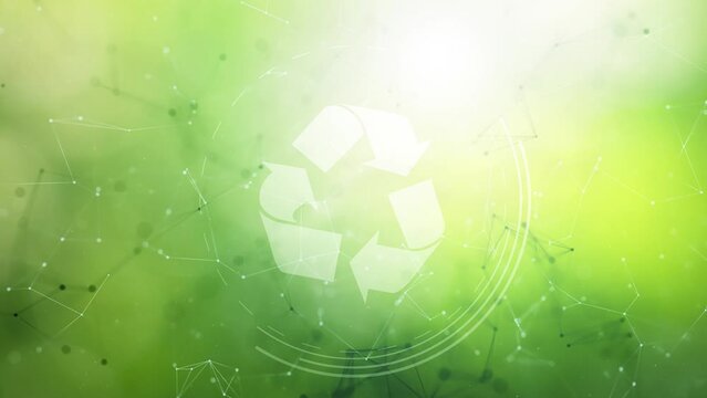 Nature sunny bokeh lines dots with recycle sign rotation. Conceptual green clean environment copy space background.	