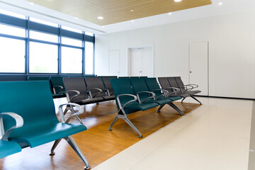 Empty chairs in hospital waiting room