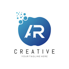  Dots AR letter logo design. AR white color logo.dots blue color design.