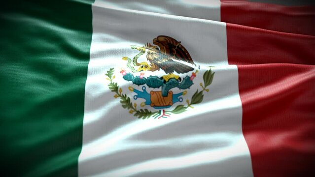 Acercamiento de bandera de Mexico flameando. Hecho en 3D. Motion graphics