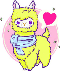 A yellow llama with a blue scarf. The vector file is useful for designs.