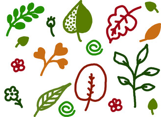 A set of leaves of different shapes and colors. Vector file.