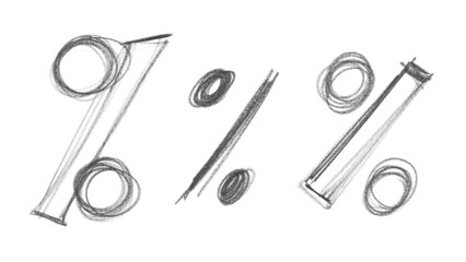 Sign percentage grunge graphite pencil texture isolated on white