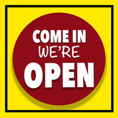 Open banner white text sign isolated on red background. 